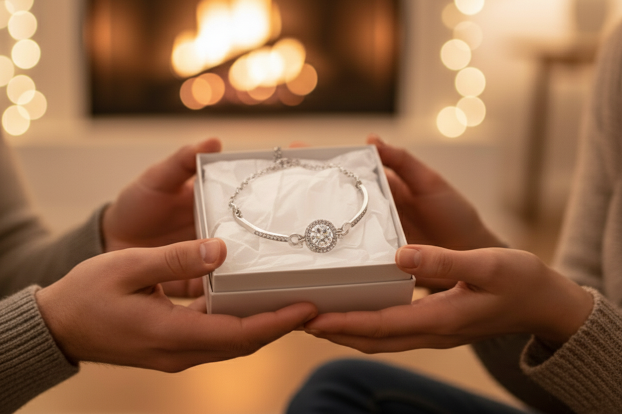 Women’s Silver Halo Crystal Bracelet – Elegant Sparkling Jewelry, Perfect Gift for Her