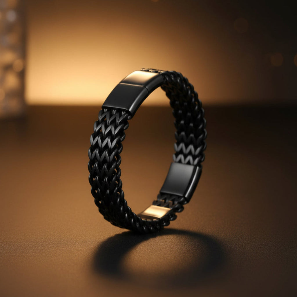 Double Layer Cuban Chain Bracelet – 10mm Black Stainless Steel, Heavy 45g Men’s Fashion Jewelry
