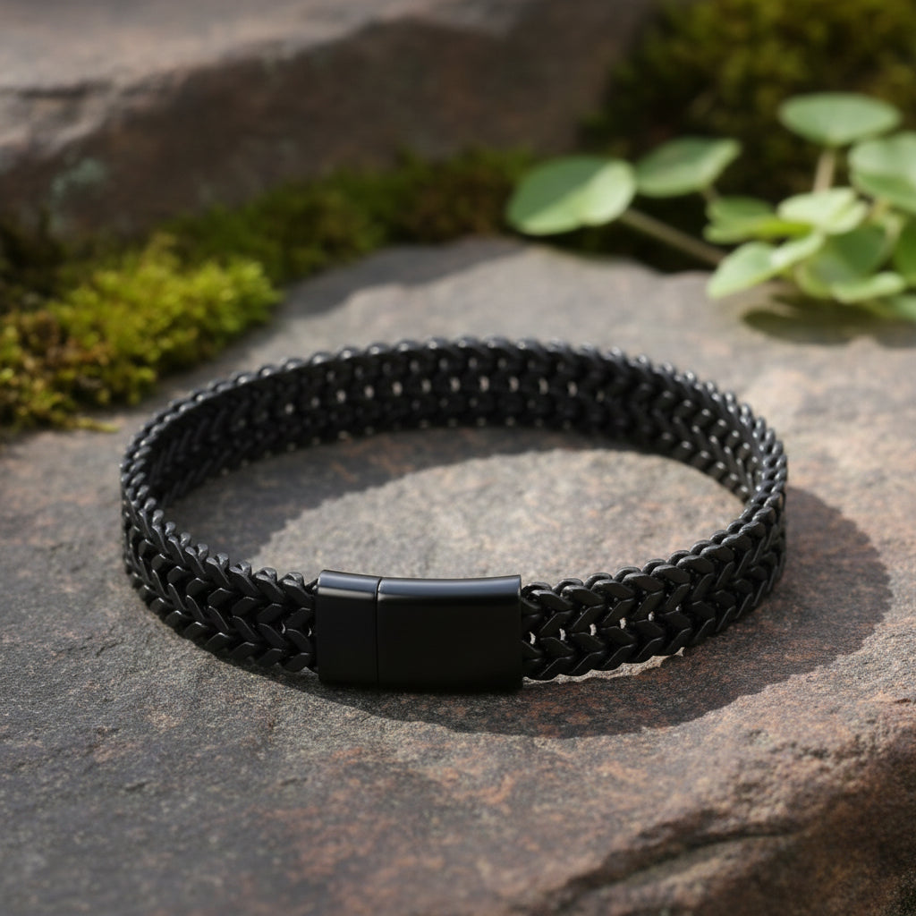 Double Layer Cuban Chain Bracelet – 10mm Black Stainless Steel, Heavy 45g Men’s Fashion Jewelry