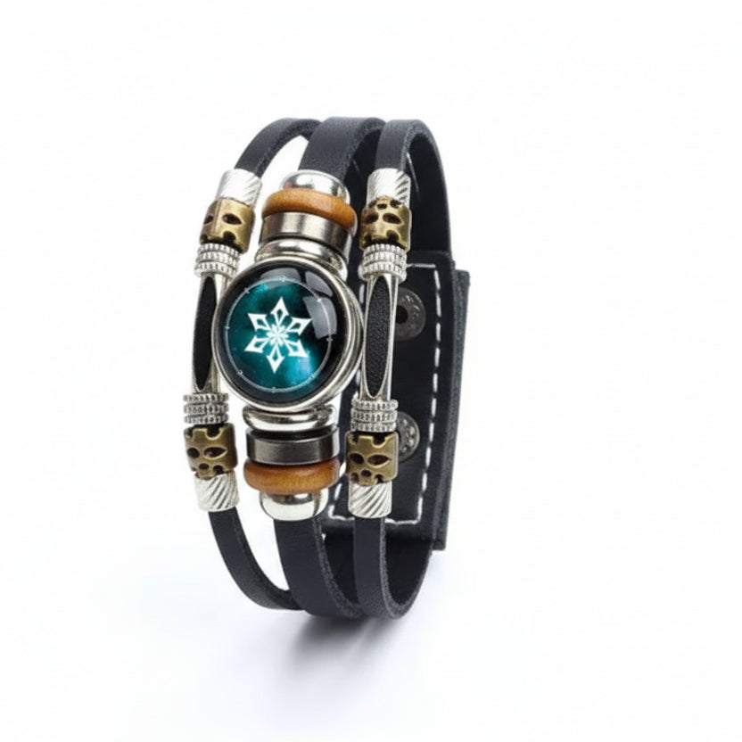 Men’s Luminous Genshin Impact Leather Bracelet – Adjustable Glow-in-the-Dark Gaming Wristband