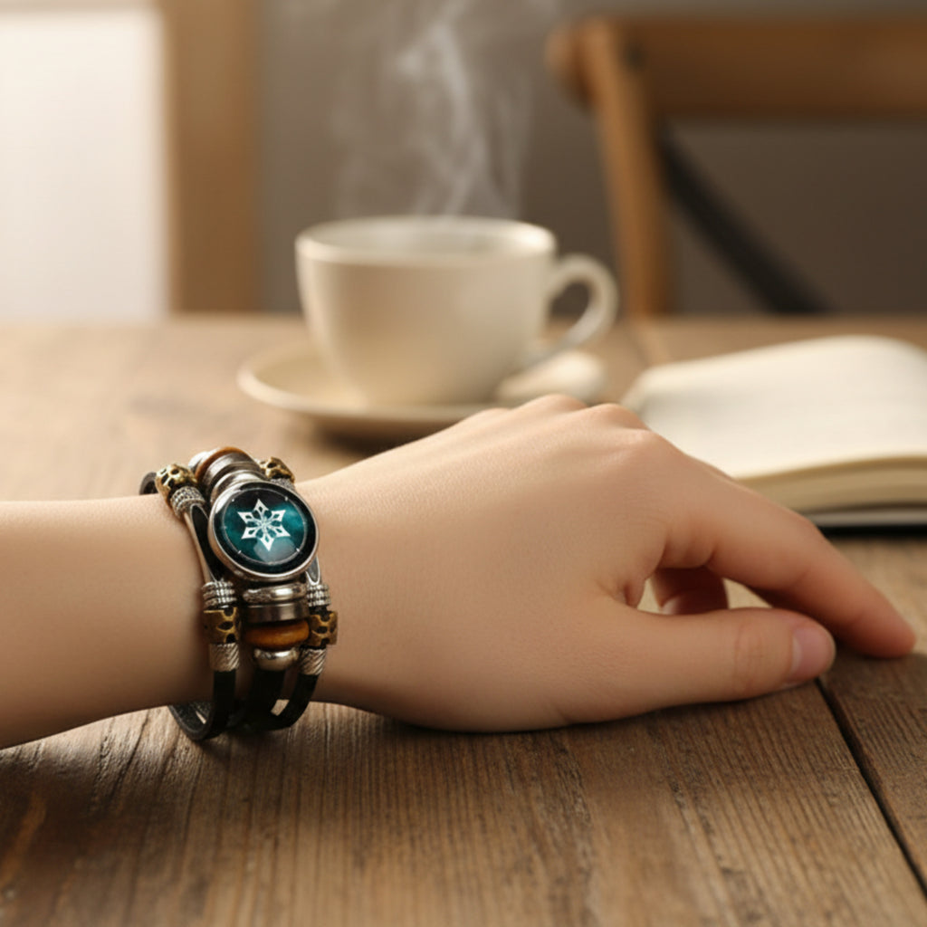 Men’s Luminous Genshin Impact Leather Bracelet – Adjustable Glow-in-the-Dark Gaming Wristband