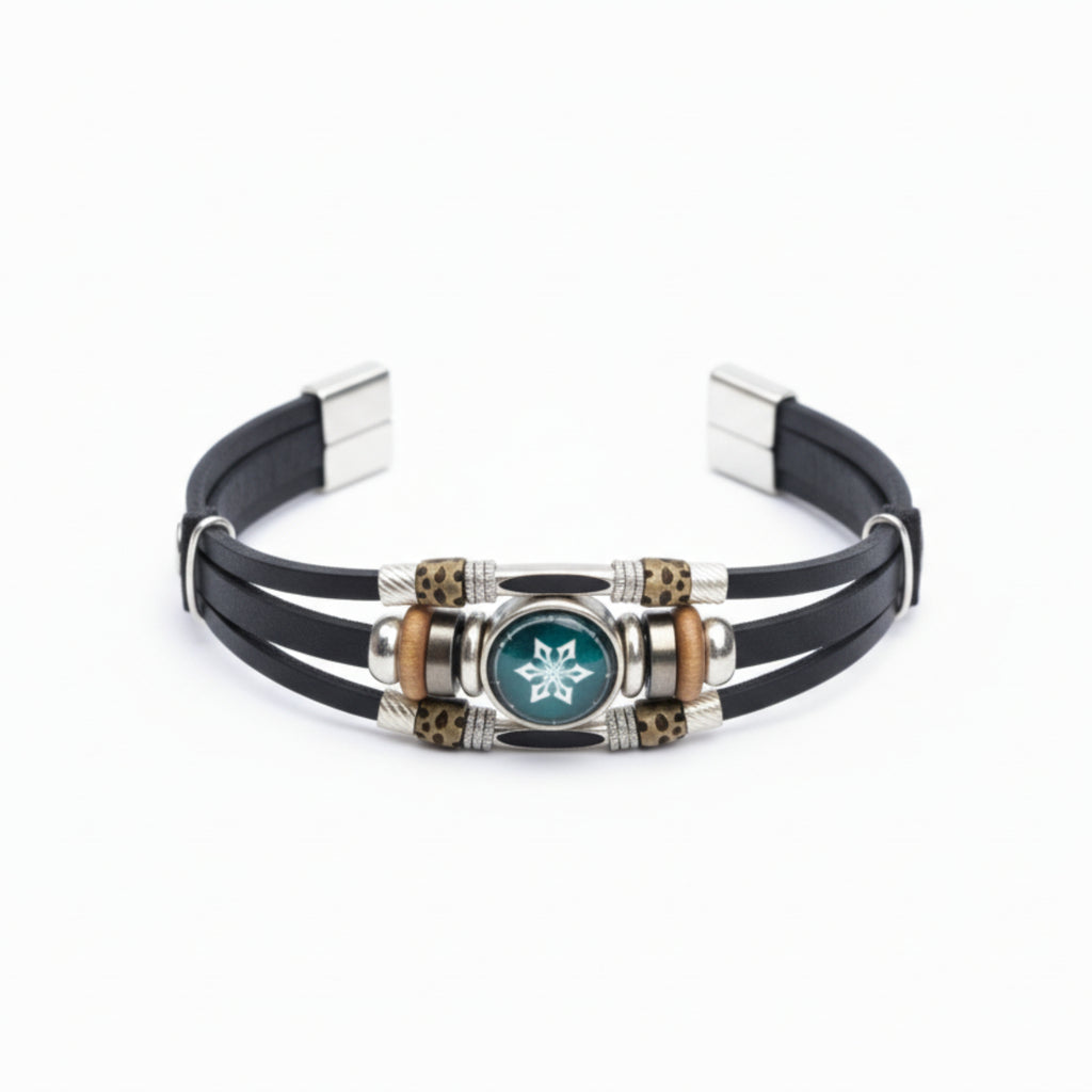 Men’s Luminous Genshin Impact Leather Bracelet – Adjustable Glow-in-the-Dark Gaming Wristband