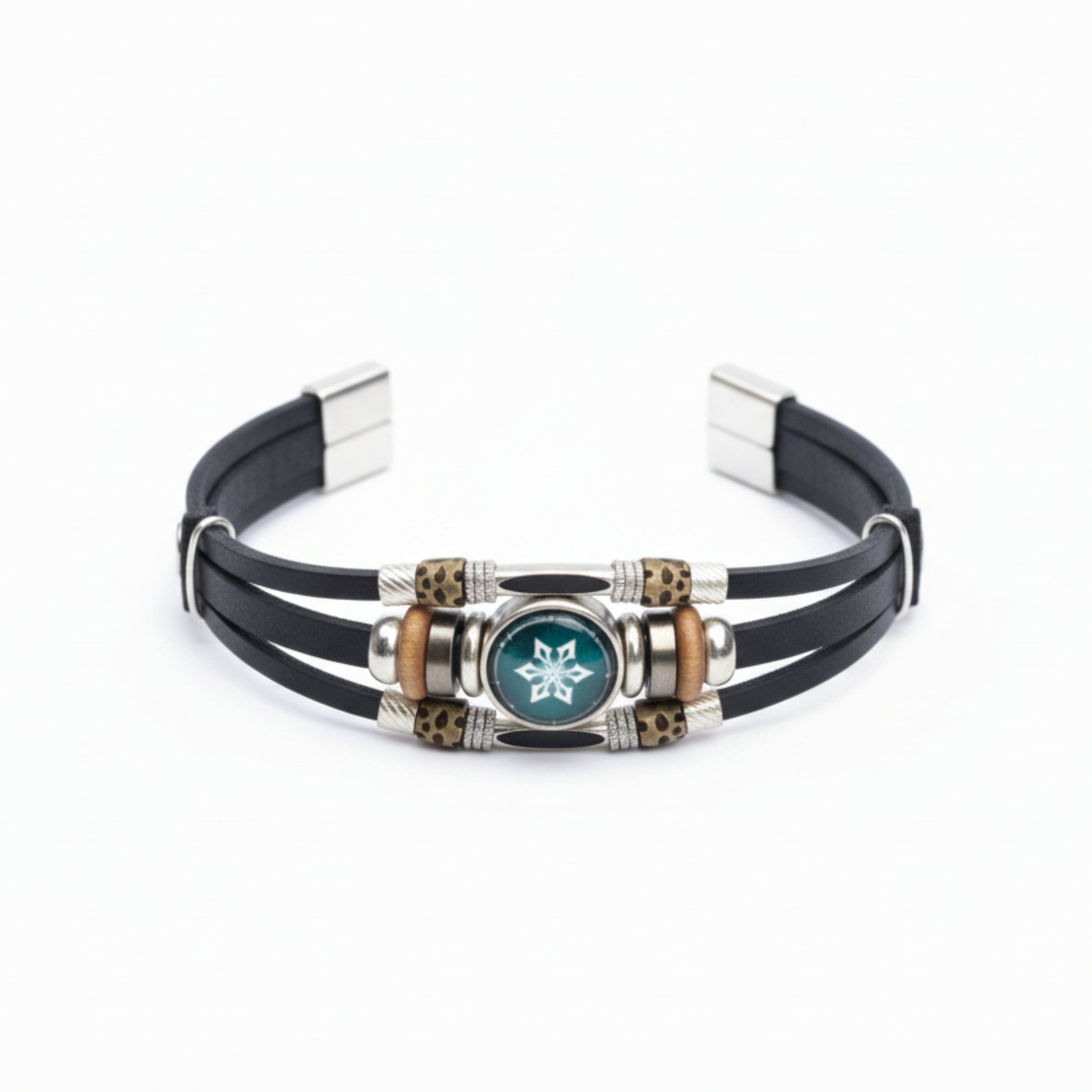 Men’s Luminous Genshin Impact Leather Bracelet – Adjustable Glow-in-the-Dark Gaming Wristband