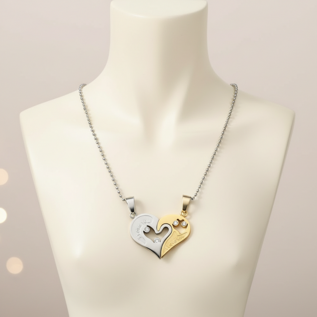 Magnetic Heart Couple Necklaces – “I Love You” Matching Pendant Set in Gold & Silver, Romantic Gift for Couples