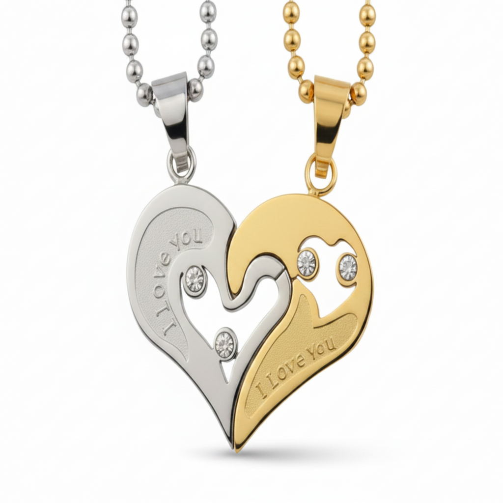 Magnetic Heart Couple Necklaces – “I Love You” Matching Pendant Set in Gold & Silver, Romantic Gift for Couples