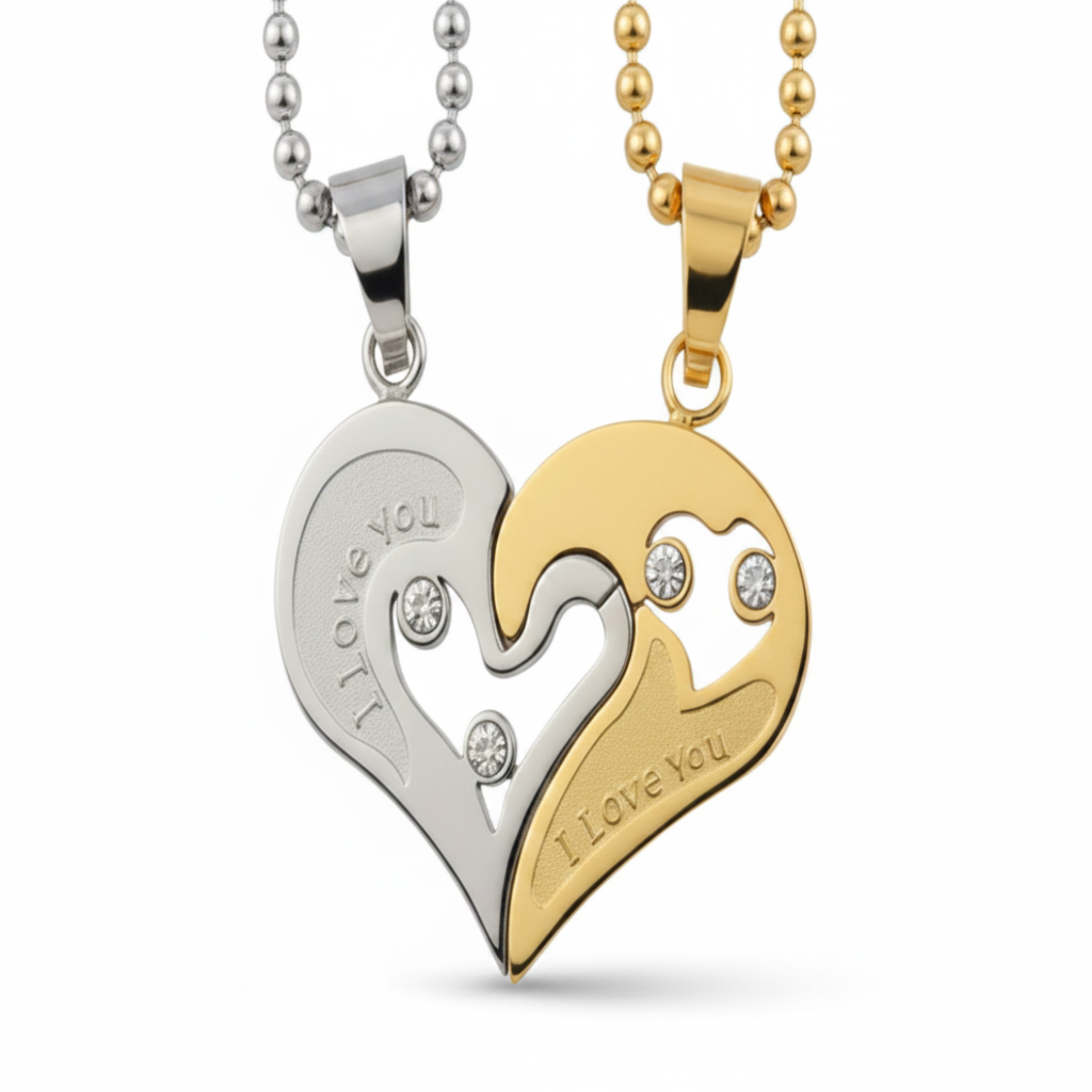 Magnetic Heart Couple Necklaces – “I Love You” Matching Pendant Set in Gold & Silver, Romantic Gift for Couples