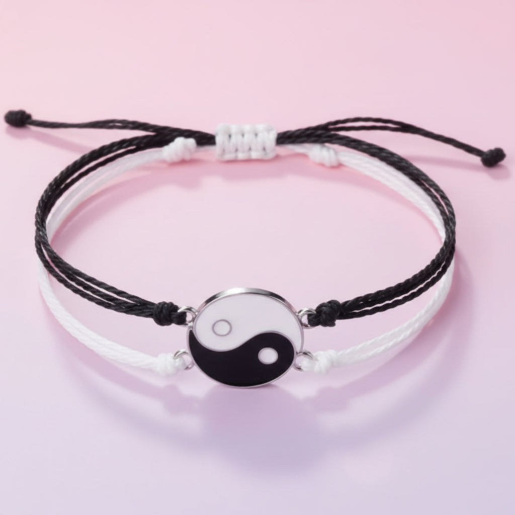 Matching Couple Bracelets Set – Black & White Love Bracelets for Him & Her, Adjustable Lucky Relationship Jewelry Gift for Couples