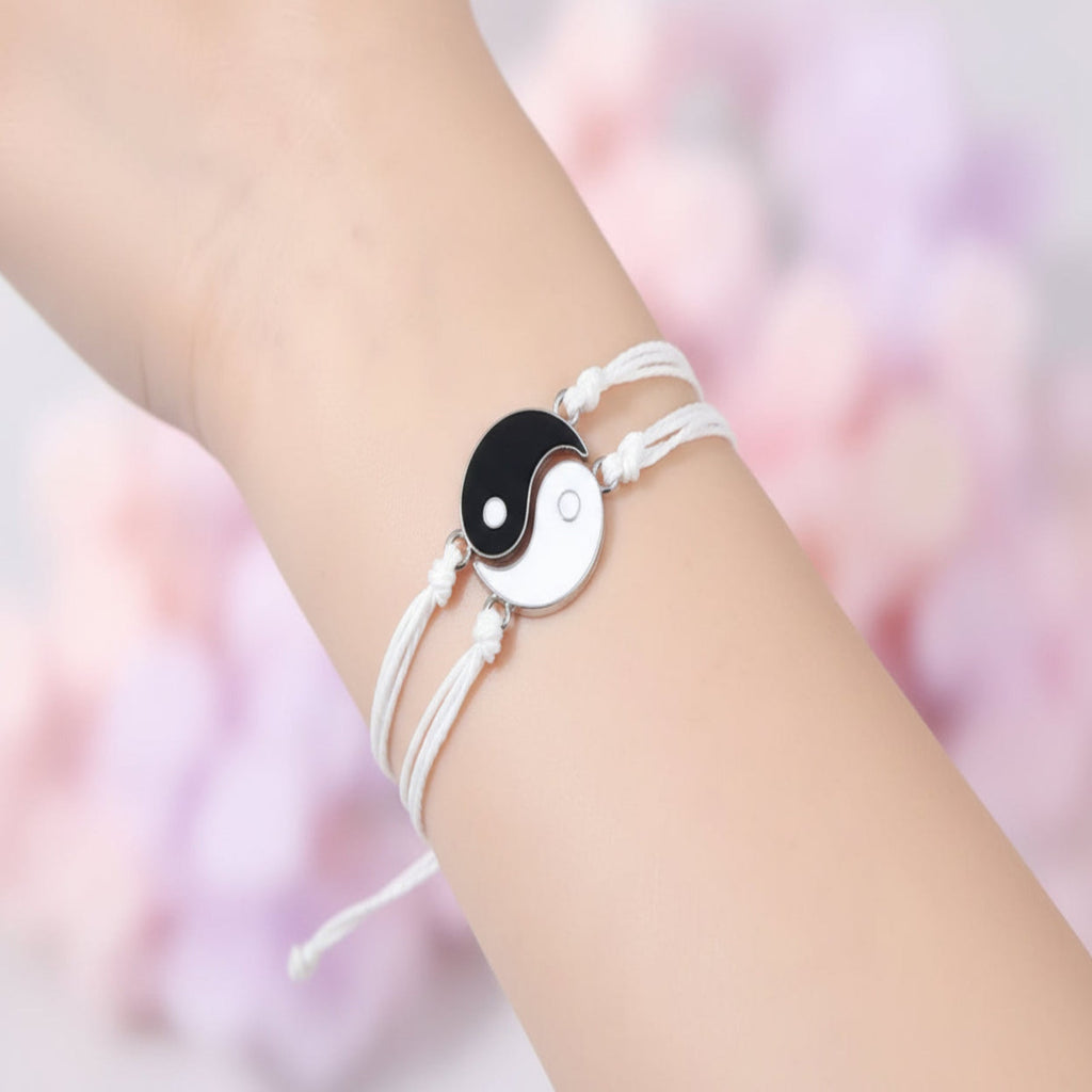 Matching Couple Bracelets Set – Black & White Love Bracelets for Him & Her, Adjustable Lucky Relationship Jewelry Gift for Couples