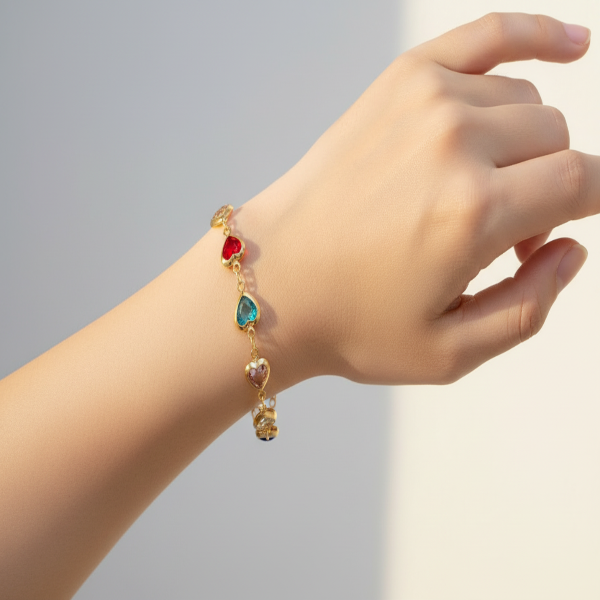 Prismatic Heart Crystal Bracelet – Multicolor Sparkle Jewelry, Adjustable Romantic Gift for Women & Teens