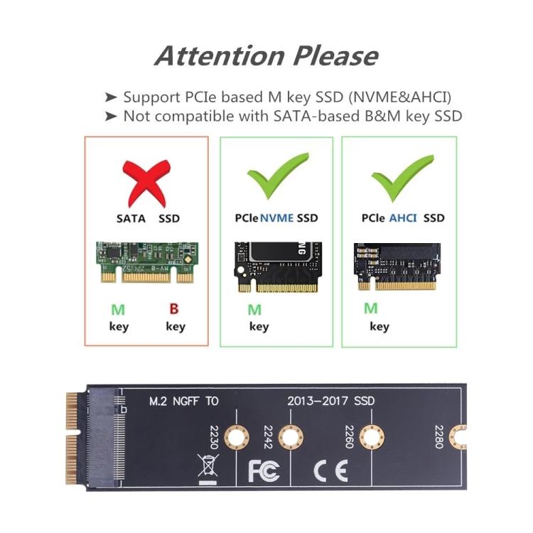 M.2 PCIE NVME SSD to Mac Book Air Pro 2013-2017 SSD Hard Drive Adapter Board For A1465 A1466 A1398 A1502, M.2 PCIE NVME SSD to SSD