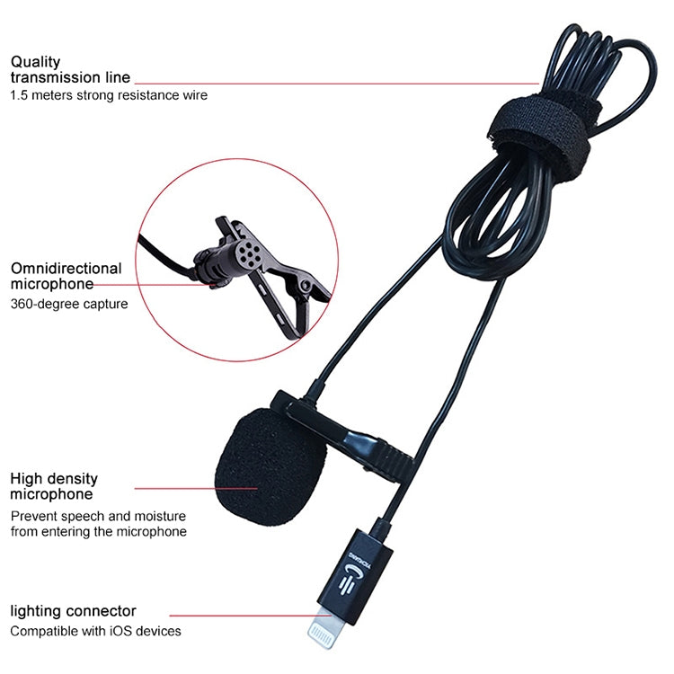 YICHUANG YC-LM10II 8 Pin Port Intelligent Noise Reduction Condenser Lavalier Microphone, Cable Length: 1.5m, YC-LM10II