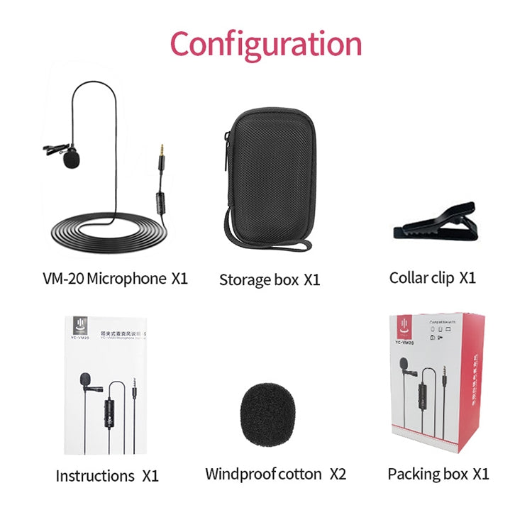 YICHUANG YC-VM20 3.5mm Port Video Recording Omnidirectional Lavalier Microphone, Cable Length: 6m, YC-VM20