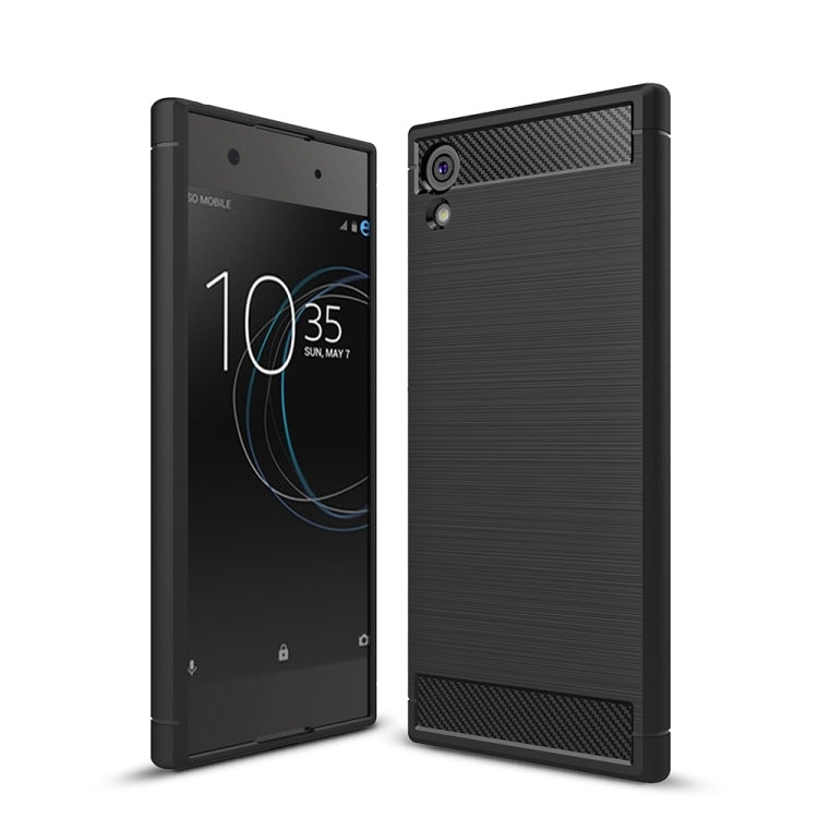 Für Sony Xperia XA1 Gebürstete Textur Kohlefaser Stoßfeste TPU Robuste Schutzhülle (Schwarz)