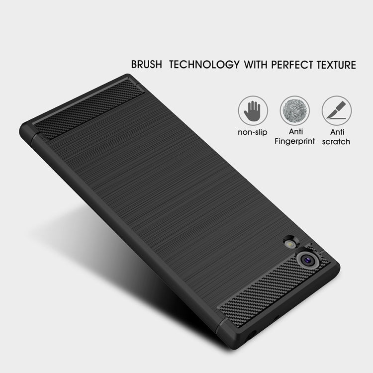 Für Sony Xperia XA1 Gebürstete Textur Kohlefaser Stoßfeste TPU Robuste Schutzhülle (Schwarz)