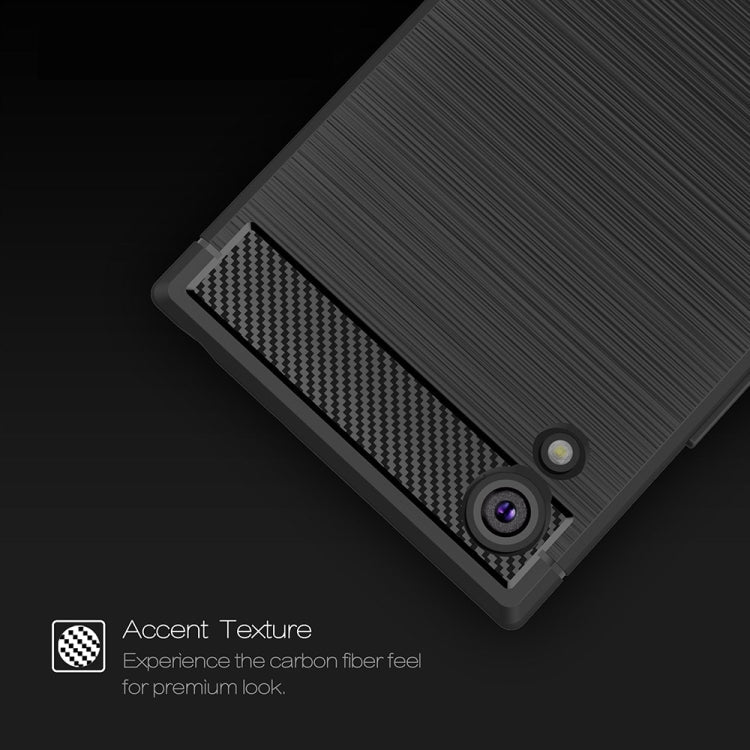 Für Sony Xperia XA1 Gebürstete Textur Kohlefaser Stoßfeste TPU Robuste Schutzhülle (Schwarz)