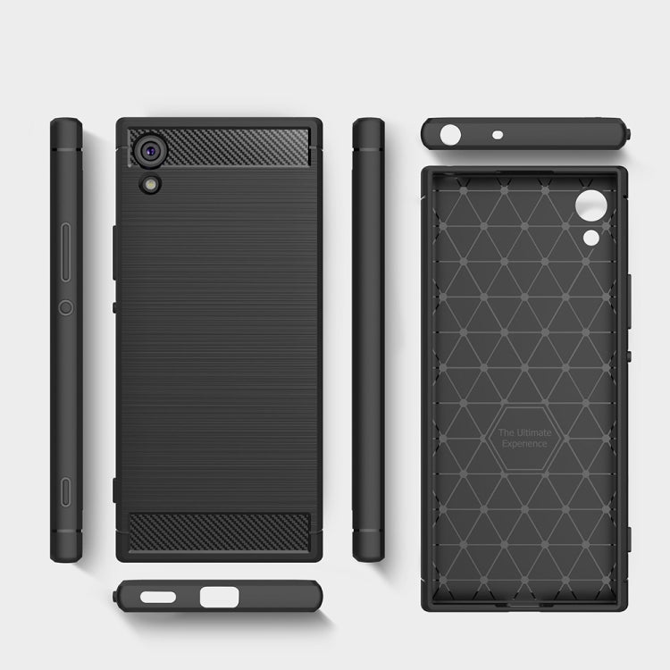 Für Sony Xperia XA1 Gebürstete Textur Kohlefaser Stoßfeste TPU Robuste Schutzhülle (Schwarz)