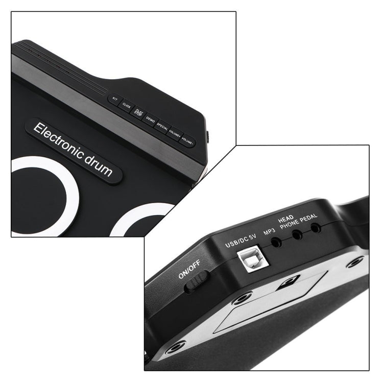 Portable Silicone Hand Roll USB Electronic Drum, Black Icon Version, Electronic Drum Black Icon Version