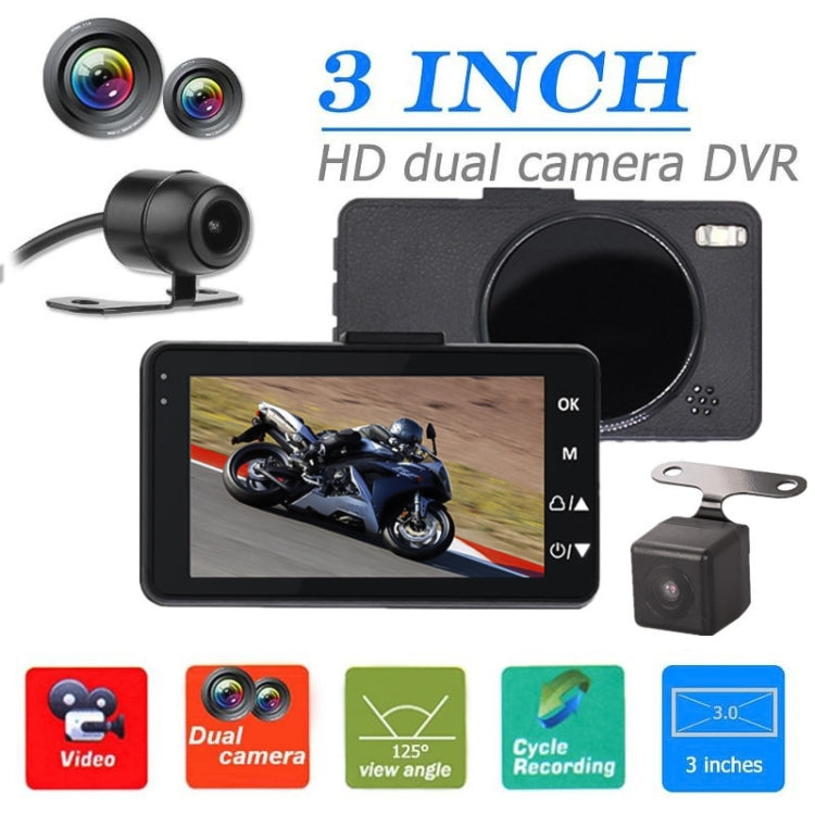 MT-80 3.0 inch 140 Degrees Wide Angle HD Video Motorcycle Dual  Camera DVR, Support TF Card (32GB Max), MT-80