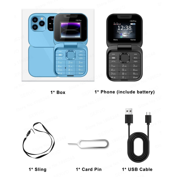 SERVO i16 Pro Mini Flip Phone, 1.77 inch, MTK6261D, 23 Keys, Support Bluetooth, FM, Magic Sound, Quick Dial, GSM, Dual SIM