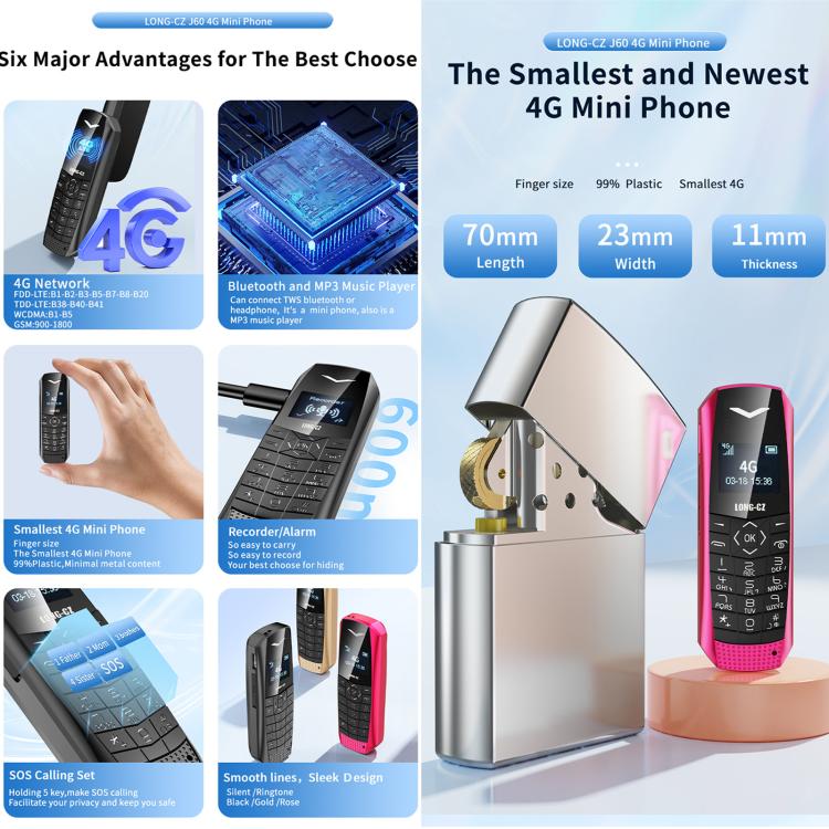 LONG-CZ S60 4G Mini Phone – Compact Feature Phone with 600mAh Battery