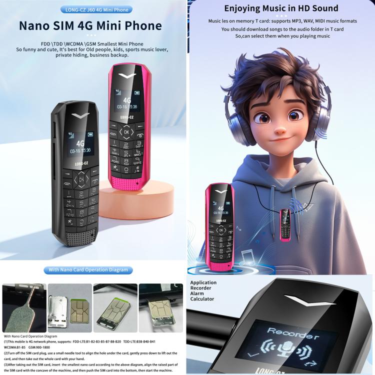 LONG-CZ S60 4G Mini Phone – Compact Feature Phone with 600mAh Battery