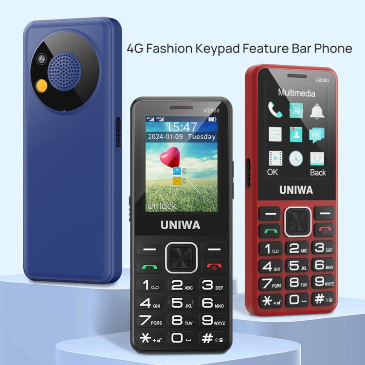 UNIWA V2000 Elder Keypad Phone, 2.4 inch Unisoc T107, 1700mAh Battery, LED Flashlight, SOS, Network: 4G, EU Plug, EU Plug