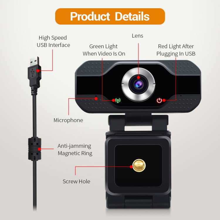 ESCAM PVR006 HD 1080P USB2.0 HD-Webcam mit Mikrofon für PC