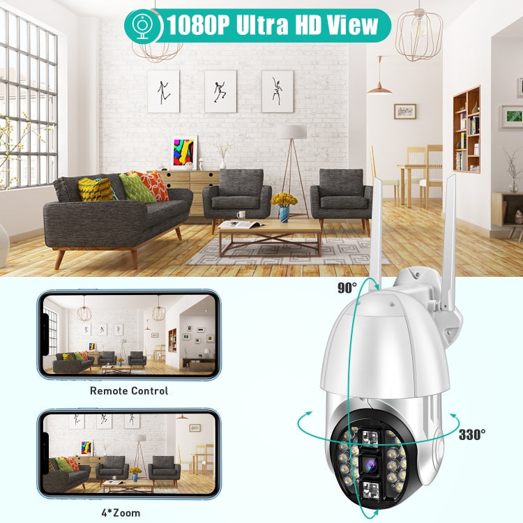 QX33 1080P Panorama PTZ 360-Grad-WLAN-Kamera, unterstützt Tag- und Nacht-Vollfarb-, Zwei-Wege-Sprach-Gegensprechanlage, Bewegungserkennungsalarm und Videowiedergabe, 64 GB TF-Karte, AU-Stecker, QX33