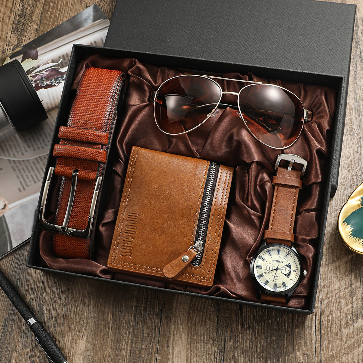 Men’s Watch, Wallet, Belt & Sunglasses Perfect Gift Idea - 4 pieces