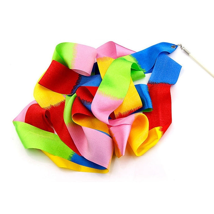 5 PCS 4m Colorful Children Toy Dancing Practices Dance Ribbons with Sticks, Random Pattern Delivery, Dance Ribbons