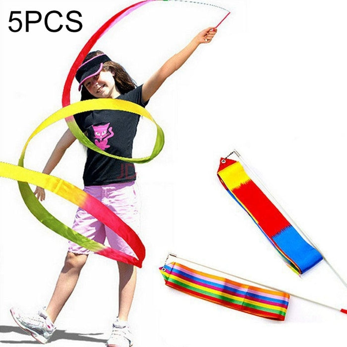 5 PCS 4m Colorful Children Toy Dancing Practices Dance Ribbons with Sticks, Random Pattern Delivery, Dance Ribbons