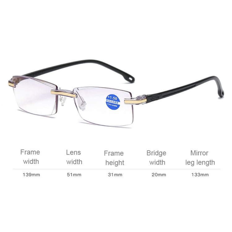 Rimless Anti Blue-ray Blue Film Lenses Presbyopic Glasses, +3.50D, +3.50D
