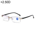 Rimless Anti Blue-ray Blue Film Lenses Presbyopic Glasses, +2.50D, +2.50D