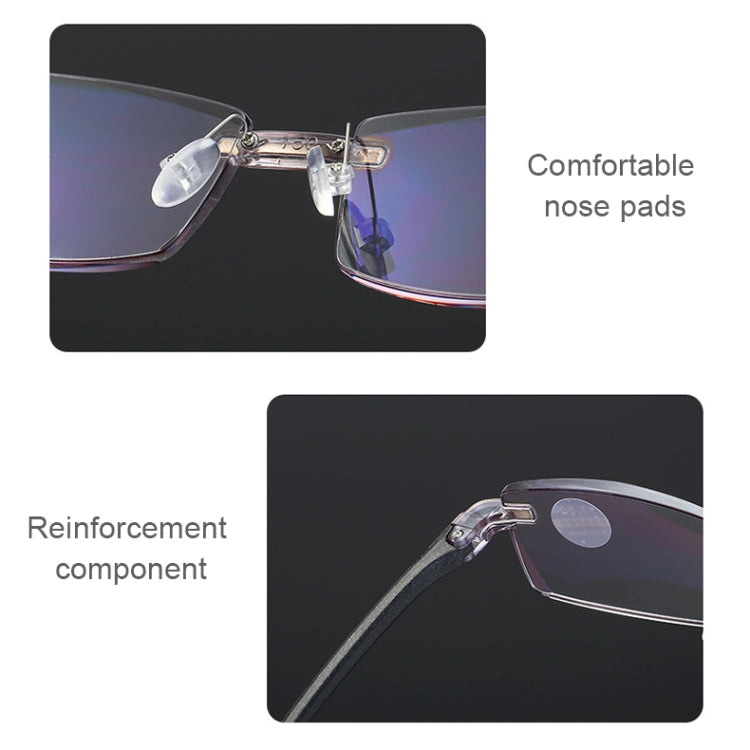 Rimless Anti Blue-ray Blue Film Lenses Presbyopic Glasses, +2.50D, +2.50D