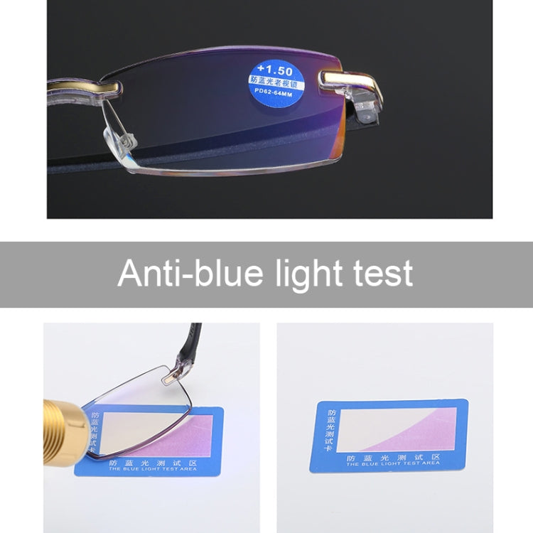 Rimless Anti Blue-ray Blue Film Lenses Presbyopic Glasses, +2.50D, +2.50D