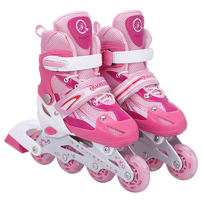 Children Adult Flash Straight Row Roller Skates Skating Shoes Suit, Size : L, Size : L (Pink), Size : L (Blue), Size : L (Red)