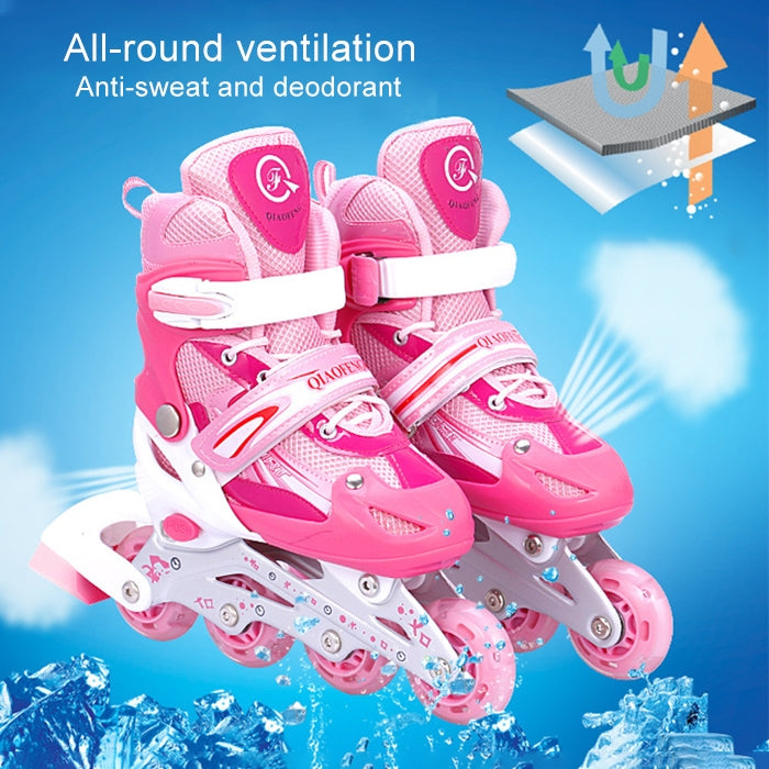 Children Adult Flash Straight Row Roller Skates Skating Shoes Suit, Size : L, Size : L (Pink), Size : L (Blue), Size : L (Red)