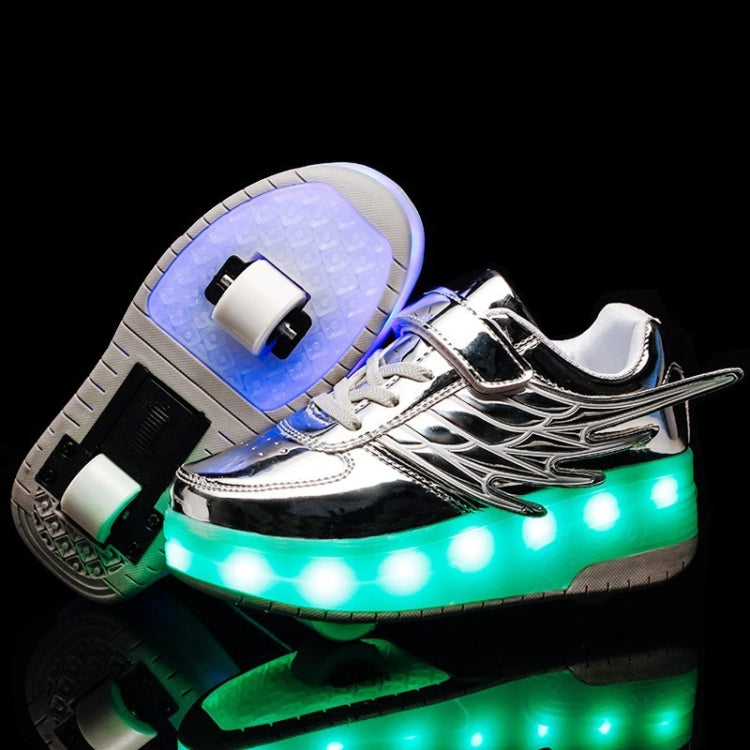 CD03 LED Double Wheel Wing Roller Skating Shoes, Size : 40, Size : 40 (Black), Size : 40 (Pink), Size : 40 (Gold), 40 (Silver)