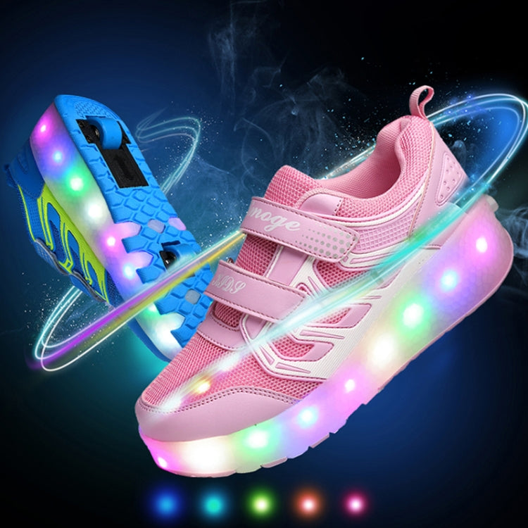 WS01 LED Light Ultra Light Mesh Surface Rechargeable Double Wheel Roller Skating Shoes Sport Shoes, Size : 28, Size : 28