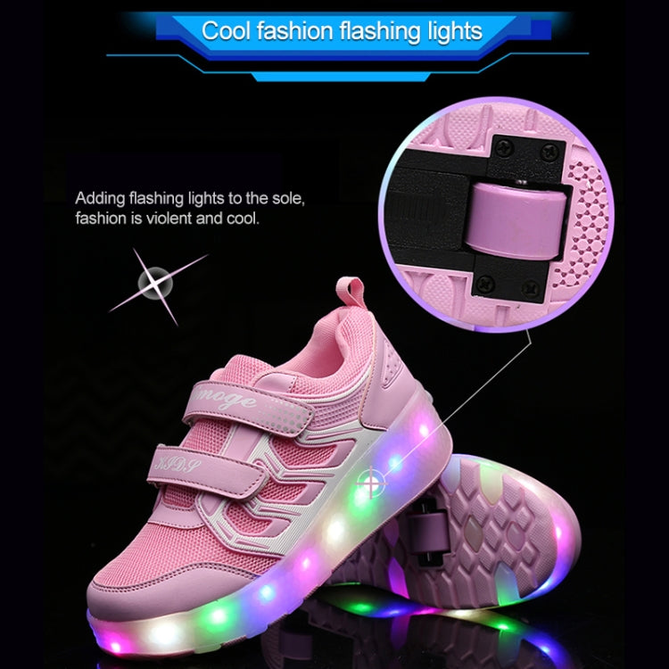 WS01 LED Light Ultra Light Mesh Surface Rechargeable Double Wheel Roller Skating Shoes Sport Shoes, Size : 28, Size : 28