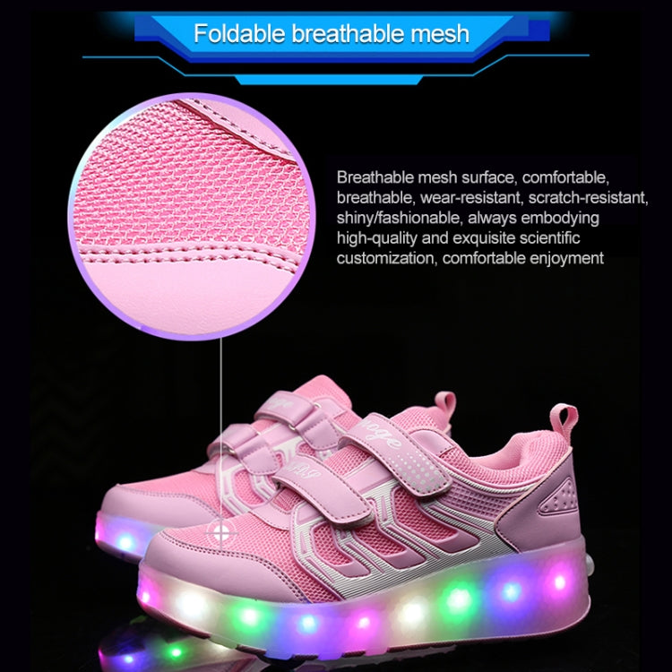 WS01 LED Light Ultra Light Mesh Surface Rechargeable Double Wheel Roller Skating Shoes Sport Shoes, Size : 32, Size : 32