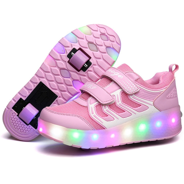 WS01 LED Light Ultra Light Mesh Surface Rechargeable Double Wheel Roller Skating Shoes Sport Shoes, Size : 32, Size : 32