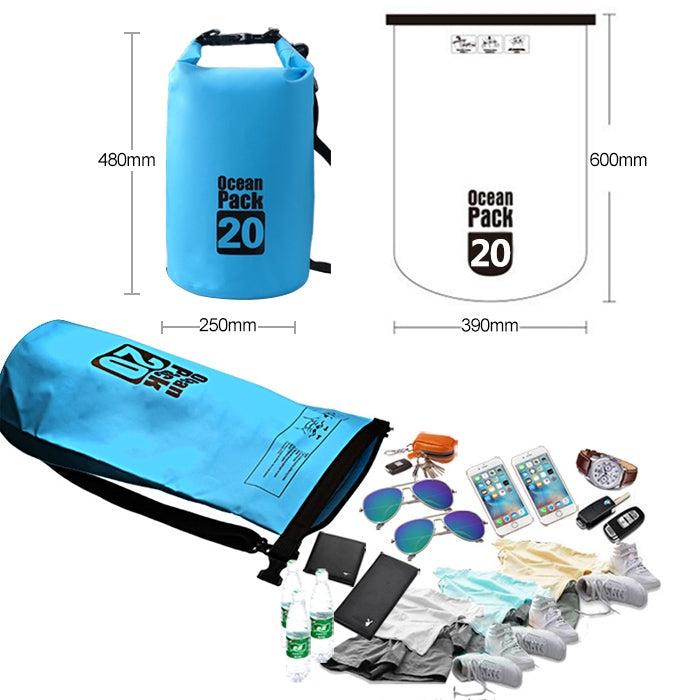 Outdoor Waterproof Double Shoulder Bag Dry Sack PVC Barrel Bag, Capacity: 20L, Capacity: 20L (Green), Capacity: 20L (Sky Blue), Capacity: 20L (Yellow), Capacity: 20L (Black), Capacity: 20L (Dark Blue), Capacity: 20L (Orange), Capacity: 20L (Pink)