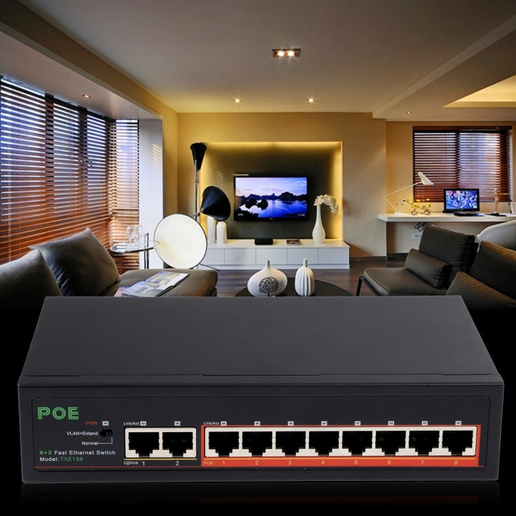 8 Ports 10/100 Mbit/s PoE Switch IEEE802.3af Power Over Ethernet Netzwerk-Switch für IP-Kamera VoIP-Telefon AP-Geräte, 8 Ports Schwarz