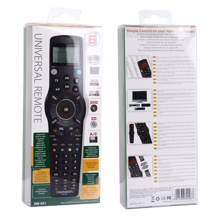 CHUNGHOP RM-L991 Universal-LCD-Fernbedienung mit Lernfunktion für TV, VCR, SAT, CBL, DVD, CD, A/C, RM-L991