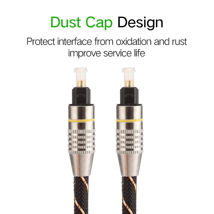15m OD6.0mm Gold Plated Metal Head Woven Net Line Toslink Male to Male Digital Optical Audio Cable, Length: 15m