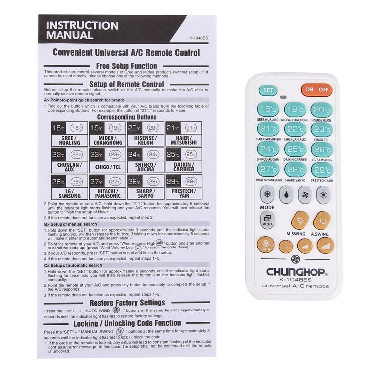 CHUNGHOP K-1048ES  Universal Air-Conditioner Remote Controller, K-1048ES