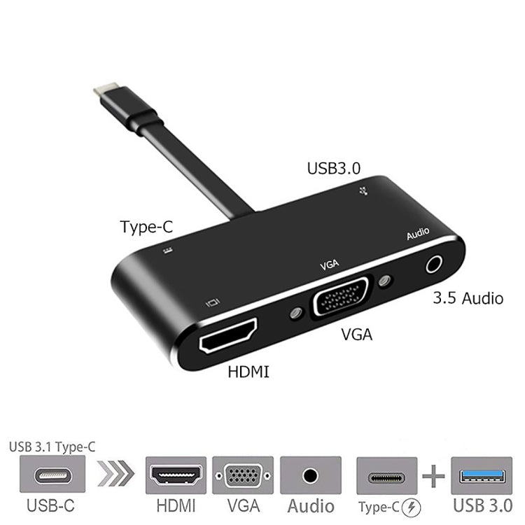 V126 USB-C / Type-C Stecker auf PD + HDMI + VGA + Audio + USB 3.0 Buchse 5-in-1 Adapter