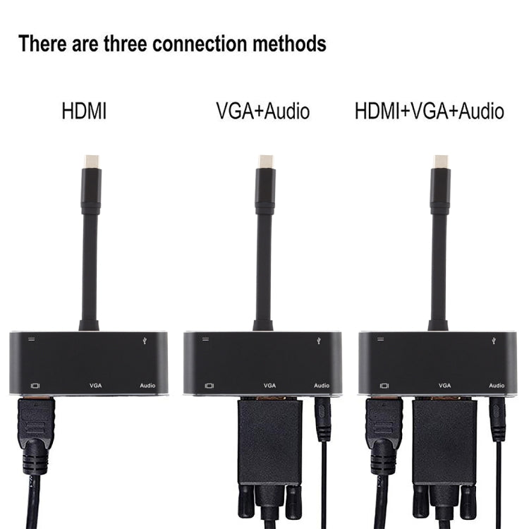 V126 USB-C / Type-C Stecker auf PD + HDMI + VGA + Audio + USB 3.0 Buchse 5-in-1 Adapter