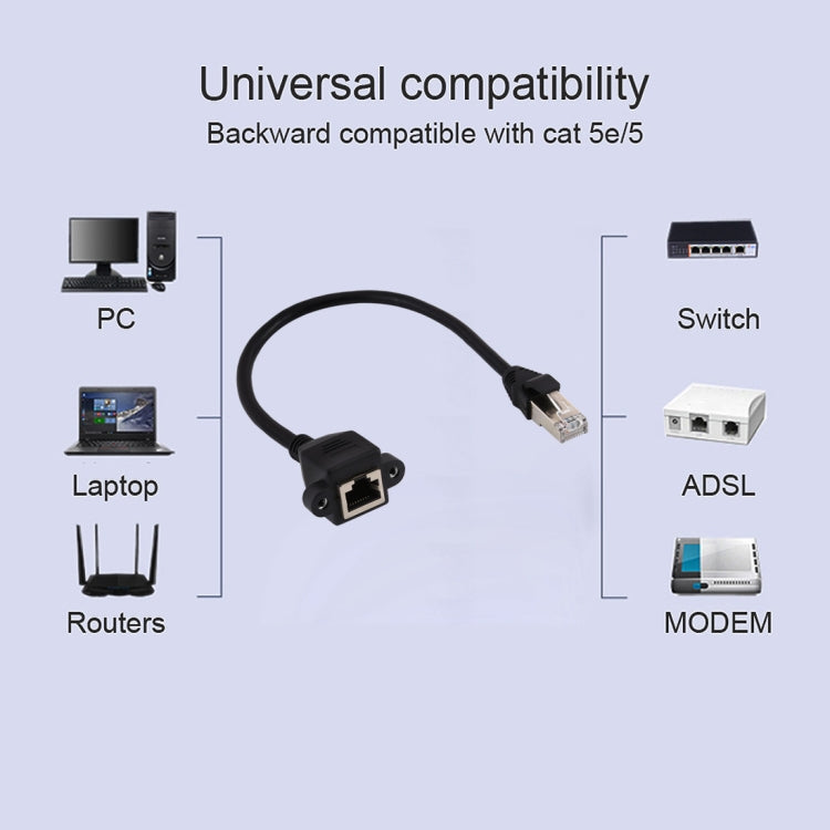RJ45 Female to Male CAT6E Network Panel Mount Screw Lock Extension Cable, Length: 0.3m, Length: 0.3m